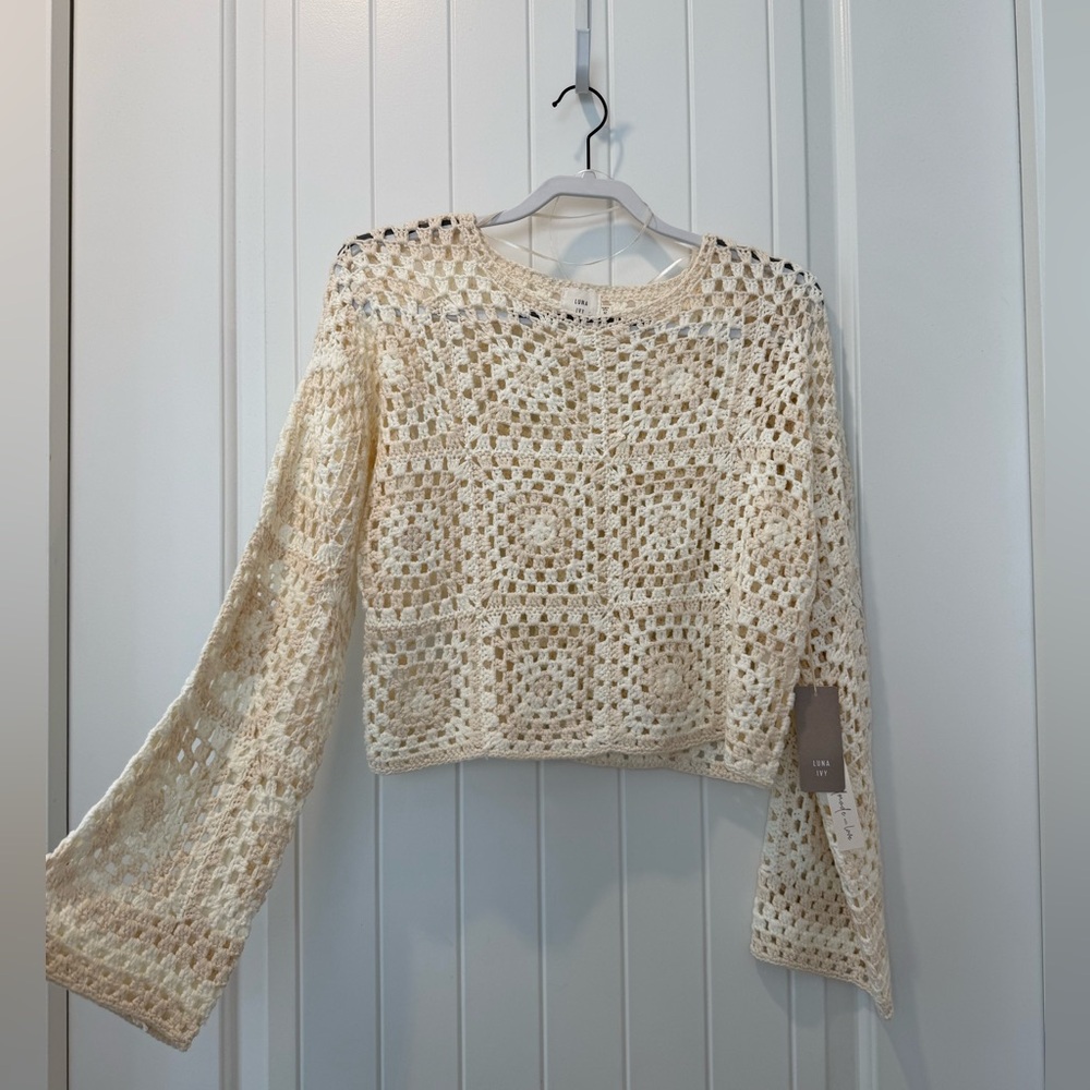 Luna Ivy Cream Crochet Sweater